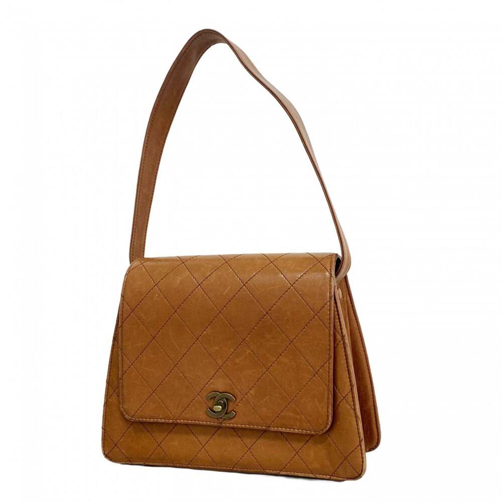 CHANEL Brown Lambskin Leather Shoulder Bag